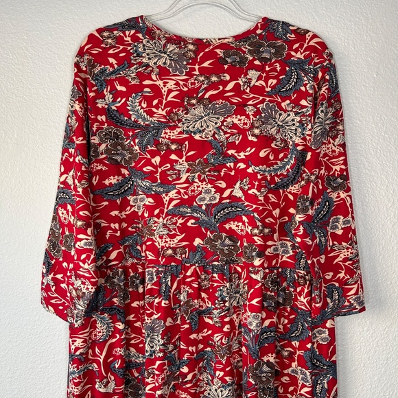 Ulla Popken size 16/18 midi dress Shaped A-line fit 3/4 sleeve red floral cotton - Picture 7 of 10